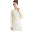 T034 Women Crinkle Polyester shirt collar fringed stripes detailing long sleeves blouse