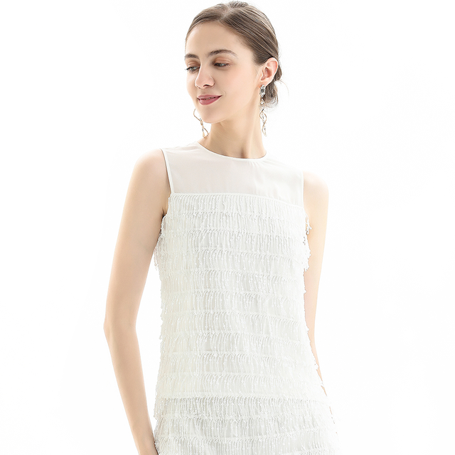 T107+S108 Women Sequin fringes sleeveless top mini skirt party set