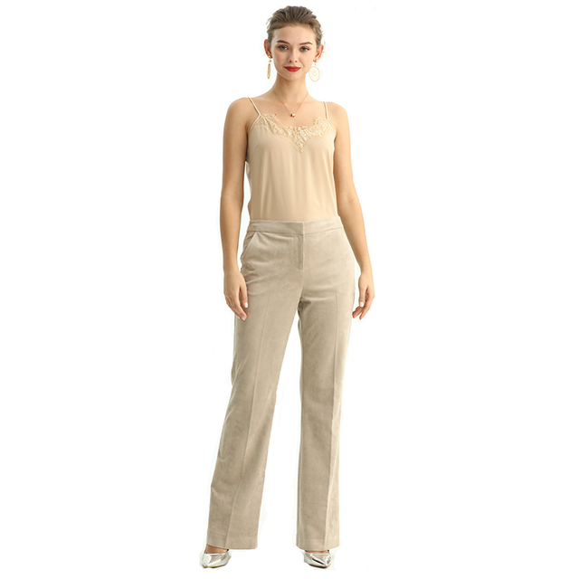 P131 Women Faux suede straight leg smart casual tailored pants