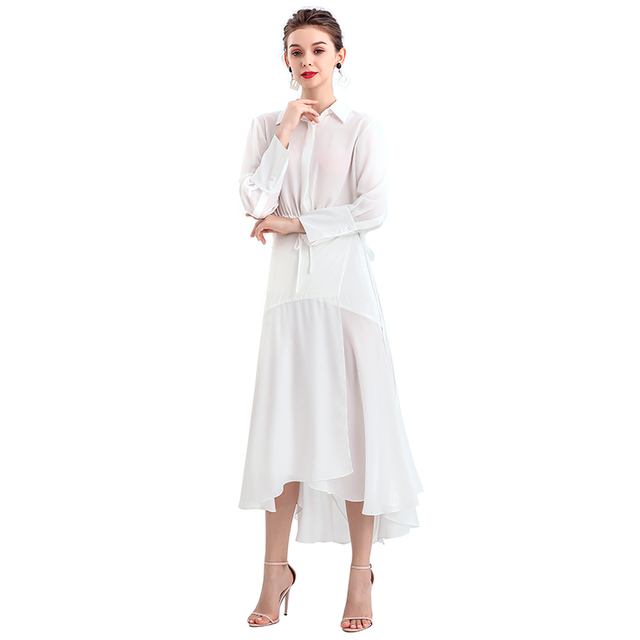 S070-4 Women White wrap design panelled asymmetric casual midi skirt 