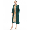 C096 Women Heavy satin long sleeves contrast piping long wrap coat