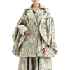 C142 Women Metallic bubble jacquard notch collar over size ruffle detailed double breasted over coat