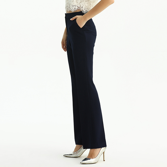 P147-6 Women Polyester double crepe mid-rise straight leg tailored pants