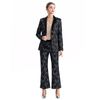 P158 Women Bonded sequin lace mid-rise boot-cut evening cropped pants