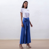P232 Women Solid high-waisted belted front slit flare leg cropped pants