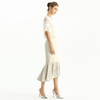 S168 -1 Women Faux suede perforated flounced ruffle mermaid midi skirt