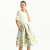 S137-2 Women Metallic floral jacquard inverted pleat A-line midi skirt