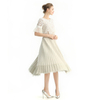 S126 Women Faux suede lace trimmed full circle sunburst pleated midi skirt