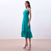 D261-2 Women Solid strappy tiered ruffle flared midi party dress