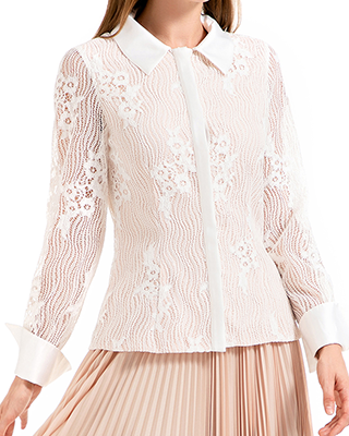 T001 Women floral lace collared long sleeves blouse