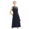 D117 Women 3D flower embroidered tulle sleeveless straight-cut party midi dress 