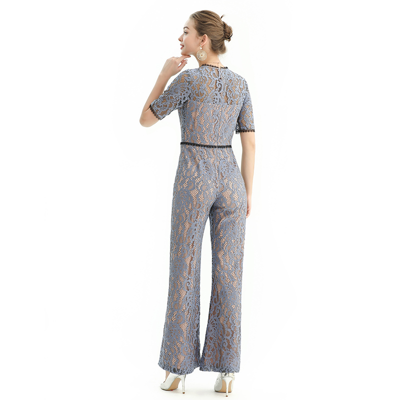R163 Women All-over lace short sleeves party jumpsuit