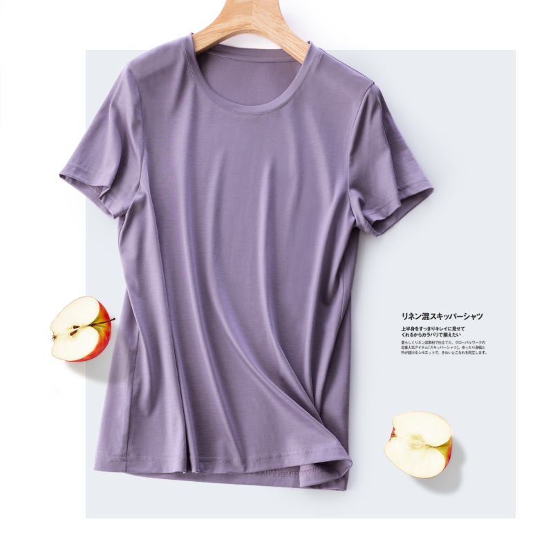 W21042 Women Silk rayon short sleeves casual fashion T Shirt