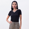 T260 Women Solid combo leopard print neck band short sleeves fashion T Shirt