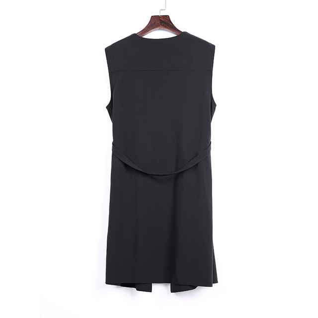 J494 Women Solid suiting fabric double layer lapel tie-waist outer vest