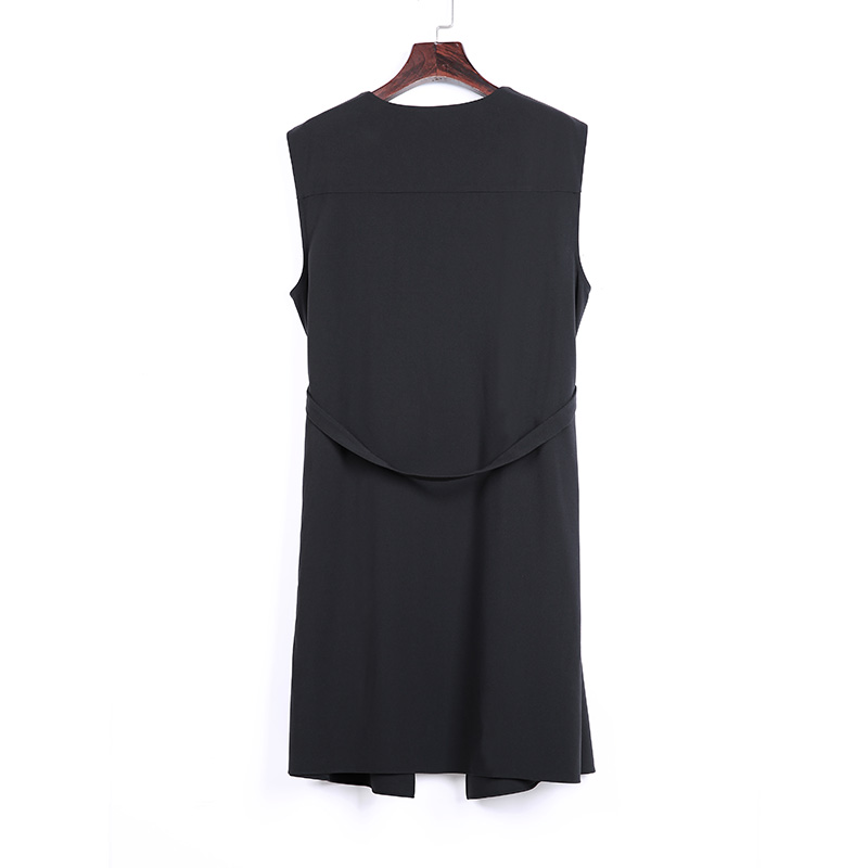 J494 Women Solid suiting fabric double layer lapel tie-waist outer vest