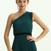 D201 Solid CDC Single Shoulder Sunburst Pleated Maxi Evening Dress