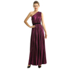 D203 Metallic Knit Single Shoulder Sunburst Pleated Maxi Evening Dress