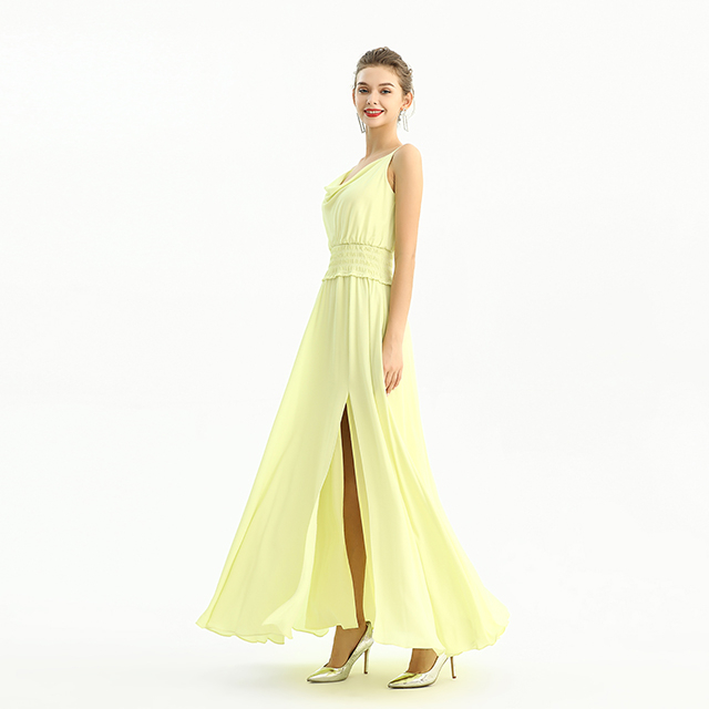 D207 Solid Heavy Georgette Cowl Neck Maxi Evening Dress