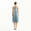 D208 Solid Satin Halter Neck Pleated Midi Evening Dress
