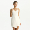 D210 Solid Crepe Asymmetric Neckline Mini Evening Dress