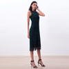 D098-4 Women Two-tone floral leaf eyelash lace sleeveless straight-cut party midi dress