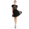 D073 Women Lace halter neck scallop trims ruffled detail tiered mini evening dress