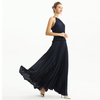 D199 Women Solid satin halter neck smocked-waist sunburst pleated maxi evening dress