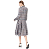 D140 Women flower print bow tie long puff sleeves tiered midi day dress