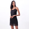 D100 Women Solid satin lace trimmed strappy mini slip dress