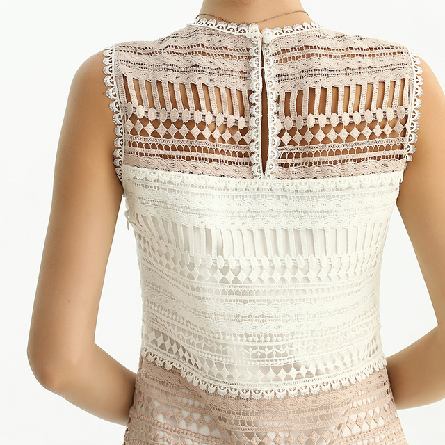 D115 Women Macramé lace-panelled sleeveless day and party midi dress