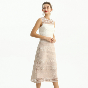 D115 Women Macramé lace-panelled sleeveless day and party midi dress