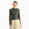 J215 Women faux leather quilted panel cropped biker jacket 
