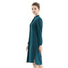 C053 Women Solid long sleeves band collar seam-detail midi shirt dress