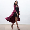 D083-2 Women Solid satin three quarters sleeves ruffle detailing tiered midi wrap dress