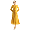 D084 Women Solid chiffon three quarters sleeves ruffle detailed midi party dress