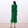 D084 Women Solid chiffon three quarters sleeves ruffle detailed midi party dress