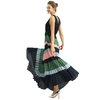 D198 Women Color block satin V neck pleated maxi evening dress