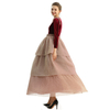 D192 Girls Velvet long sleeves tiered flared design maxi tulle gown 