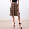 S254 Women faux suede perforated panel mesh combo sunburst pleated midi skirt