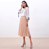S280L Women Solid chiffon elasticated waist full circle sunburst pleated midi casual skirt