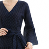 D057-1 Women Polka dot print three-quarter sleeves tiered design midi dress