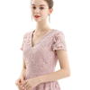 D062-2 Women Scroll leaf lace V neck cap sleeves flared midi evening dress