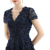 D063-1 Women 3D flower embroidered tulle V neck cap sleeves flared midi evening dress