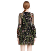 D005 Women All-over embroidered long bell sleeves mini party dress