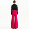 P184 Women Solid wide leg full length formal tailored trousers