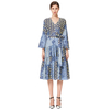 D051 Women Print polyester three-quarter sleeves tiered design midi dress