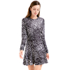 D023 Women Animal print round neck long sleeves flared mini day dress