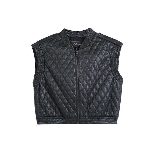 J252 Women faux leather diamond quilt cropped vest