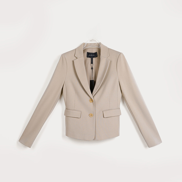 G41762 Women Knit notch collar long sleeves career tailored short blazer